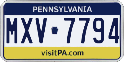 PA license plate MXV7794