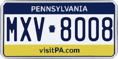 PA license plate MXV8008