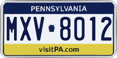 PA license plate MXV8012