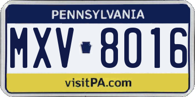 PA license plate MXV8016