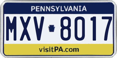 PA license plate MXV8017