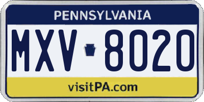 PA license plate MXV8020