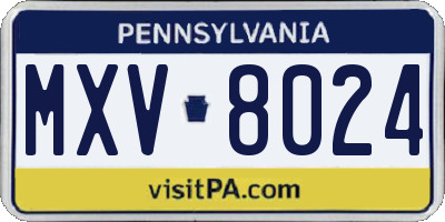 PA license plate MXV8024