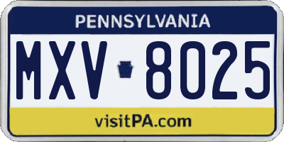 PA license plate MXV8025