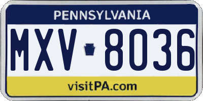 PA license plate MXV8036