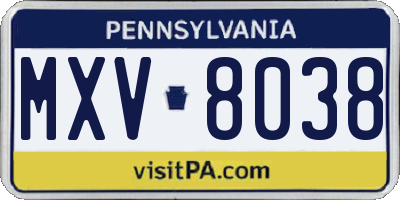 PA license plate MXV8038
