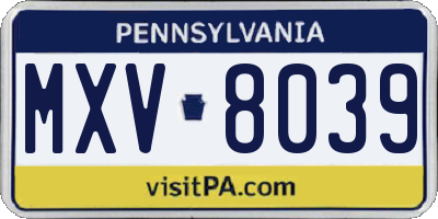 PA license plate MXV8039