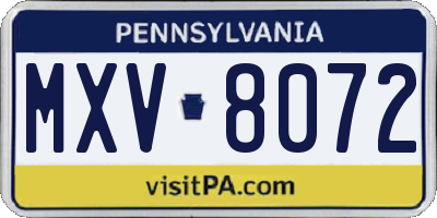 PA license plate MXV8072