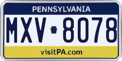 PA license plate MXV8078