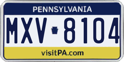 PA license plate MXV8104