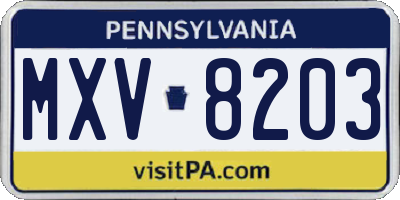 PA license plate MXV8203