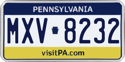 PA license plate MXV8232