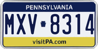 PA license plate MXV8314