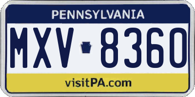 PA license plate MXV8360