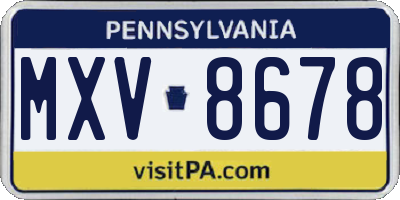 PA license plate MXV8678