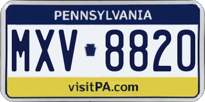 PA license plate MXV8820
