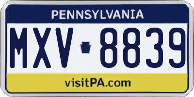 PA license plate MXV8839