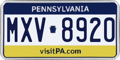 PA license plate MXV8920