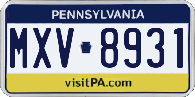 PA license plate MXV8931