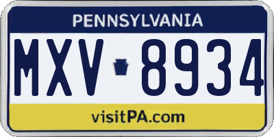 PA license plate MXV8934