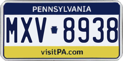 PA license plate MXV8938