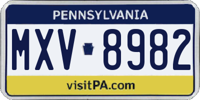 PA license plate MXV8982