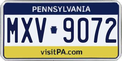 PA license plate MXV9072