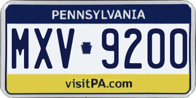 PA license plate MXV9200
