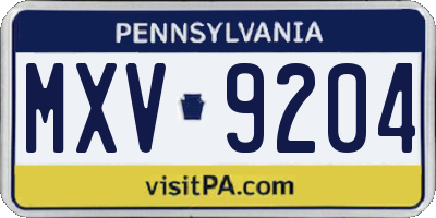 PA license plate MXV9204