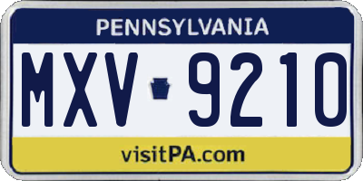 PA license plate MXV9210