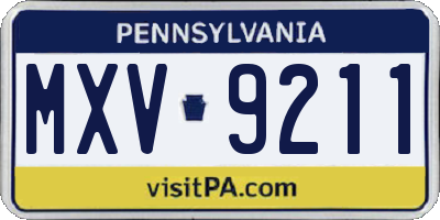 PA license plate MXV9211
