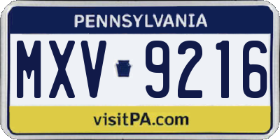 PA license plate MXV9216