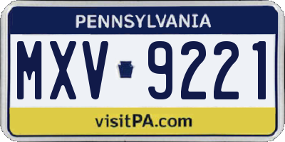 PA license plate MXV9221