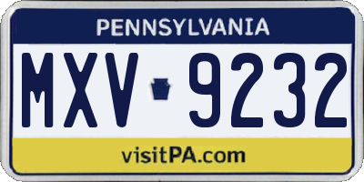 PA license plate MXV9232