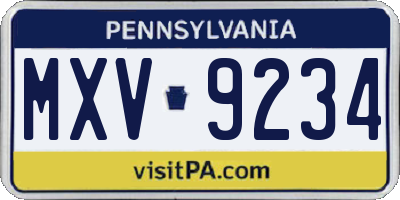 PA license plate MXV9234
