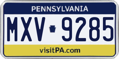 PA license plate MXV9285