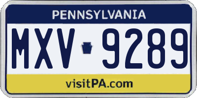 PA license plate MXV9289