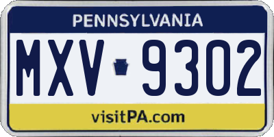 PA license plate MXV9302
