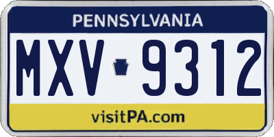 PA license plate MXV9312
