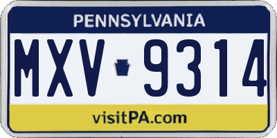 PA license plate MXV9314