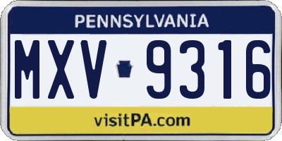 PA license plate MXV9316