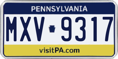 PA license plate MXV9317
