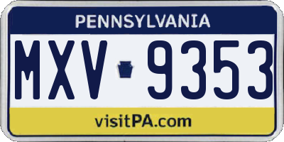 PA license plate MXV9353
