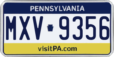 PA license plate MXV9356