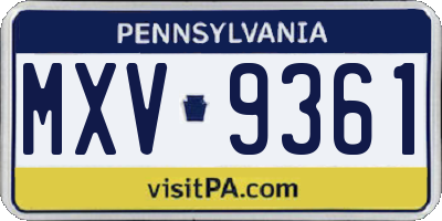 PA license plate MXV9361