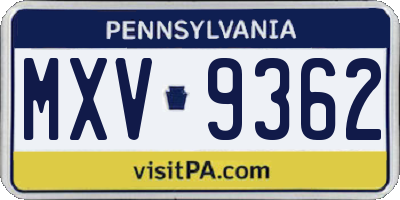 PA license plate MXV9362