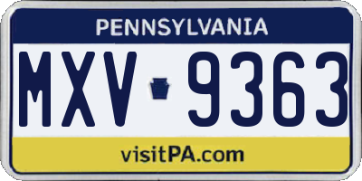 PA license plate MXV9363