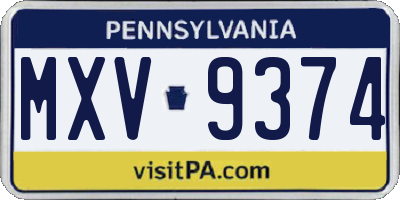 PA license plate MXV9374