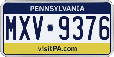 PA license plate MXV9376