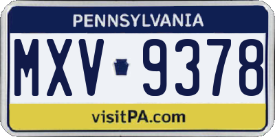 PA license plate MXV9378